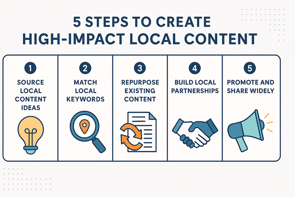 A graphic illustrating local SEO strategy, showing a central business connected to various online directories and local partners through citations and backlinks.