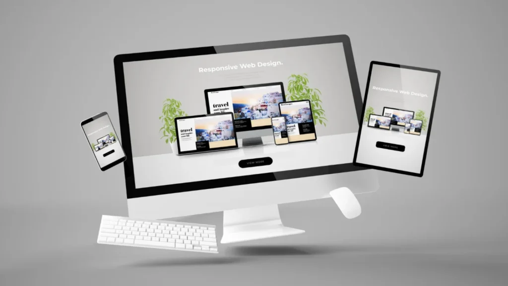 A high-quality responsive website displayed seamlessly across a desktop, tablet, and smartphone, emphasizing one of the key features of a professional business website. Z Web&Co,z web and co