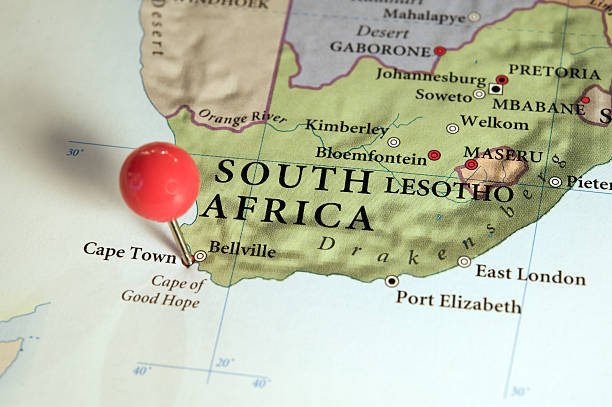Google Map pin positioned over a city on a map of South Africa