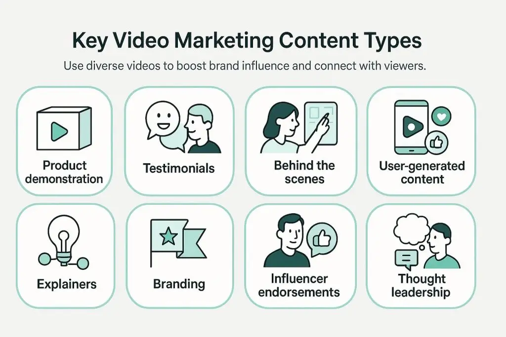 Graphic showing various content formats like blog posts, videos, infographics, and social media, highlighting their role in content marketing.