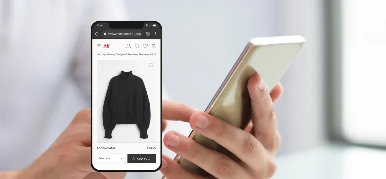 Smartphone displaying a clean e-commerce website with product listings.