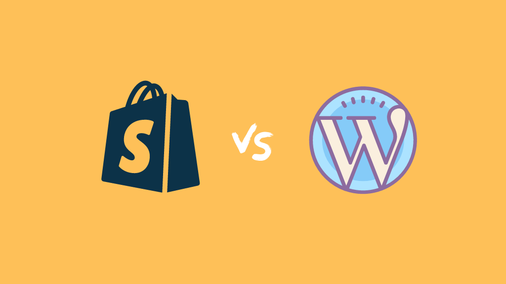 Illustration showing the logos of WordPress and Shopify