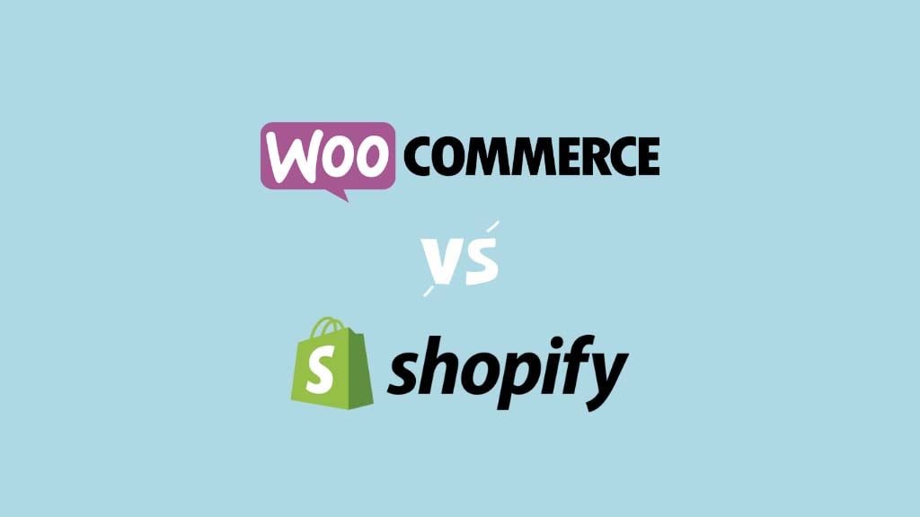 Two stylized smartphones displaying Shopify and WooCommerce logos, representing a comparison.