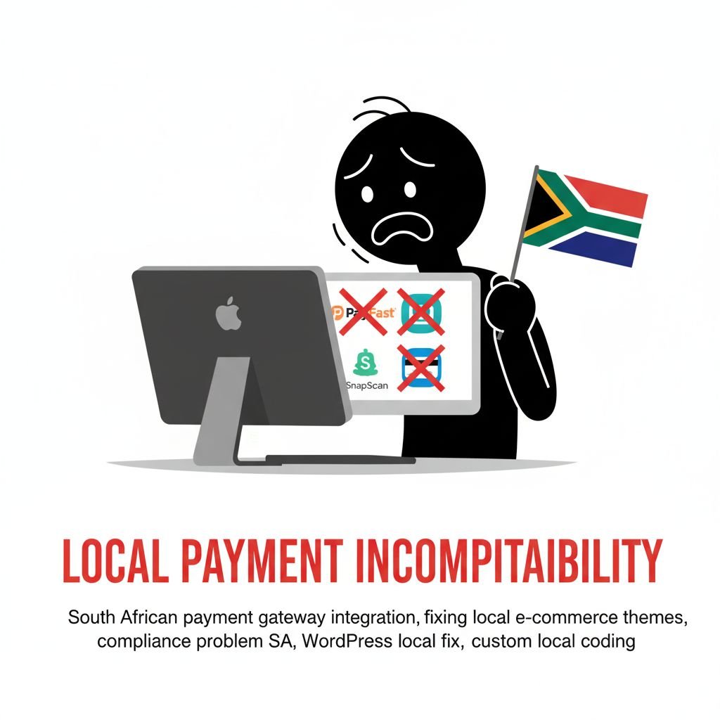South African payment gateway integration, fixing local e-commerce themes, compliance problem SA, WordPress local fix, custom local coding