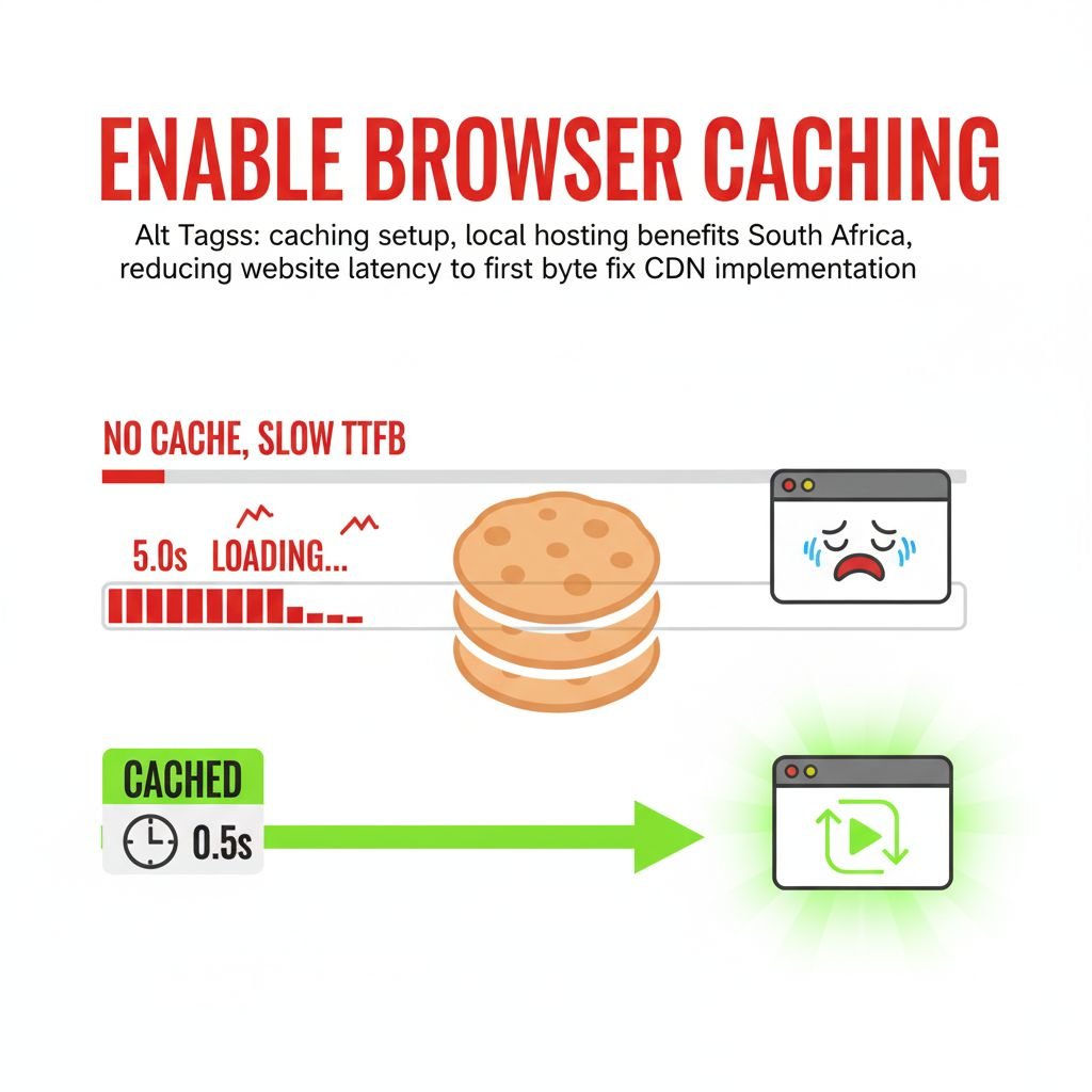 browser caching setup, local hosting benefits South Africa, reducing website latency, fast time to first byte fix, CDN implementation