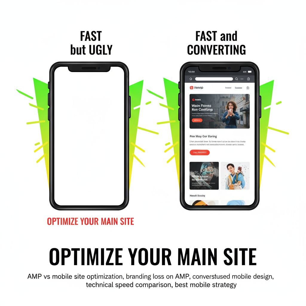 AMP vs mobile site optimization, branding loss on AMP, conversion-focused mobile design, technical speed comparison, best mobile strategy