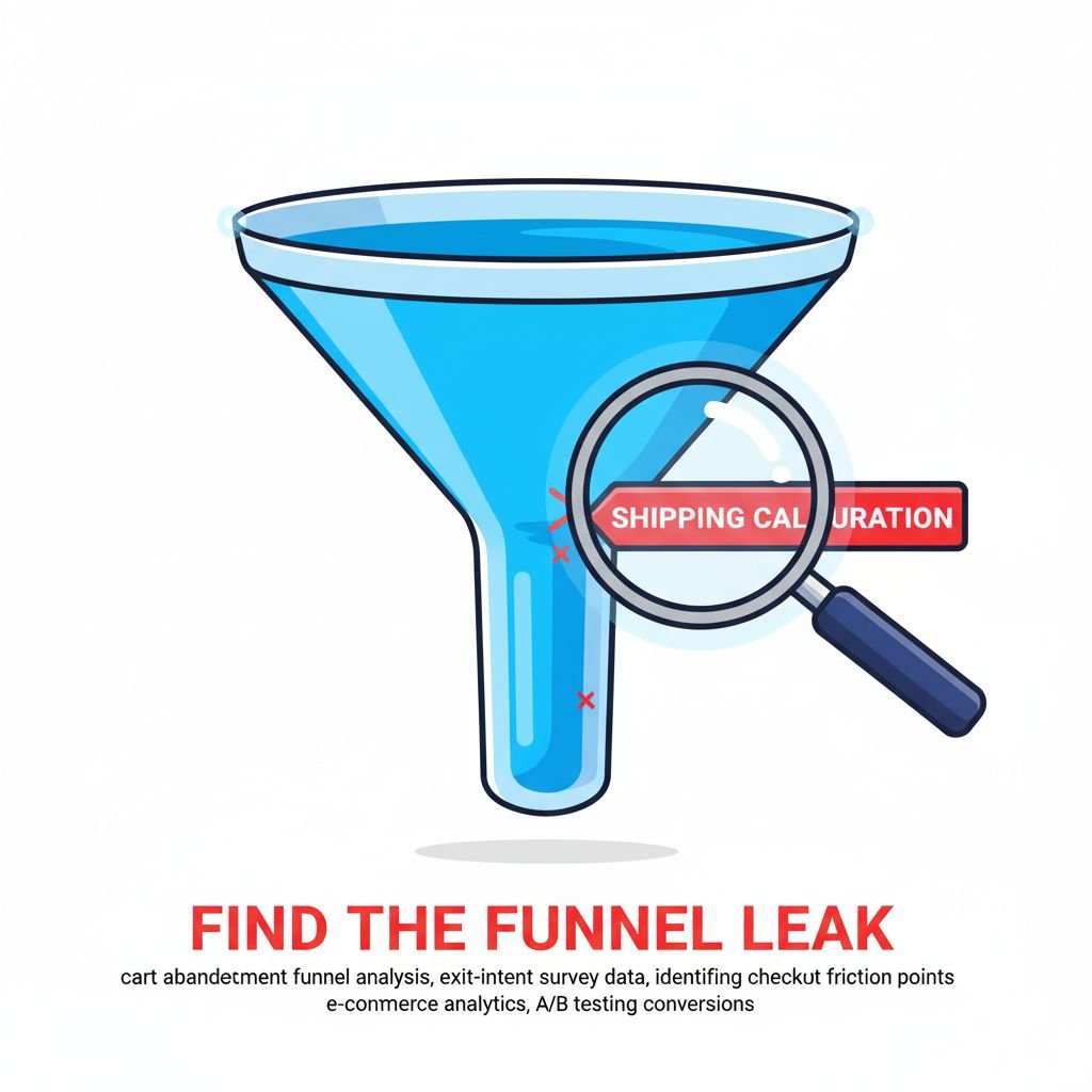 cart abandonment funnel analysis, exit-intent survey data, identifying checkout friction points, e-commerce analytics, A/B testing conversions