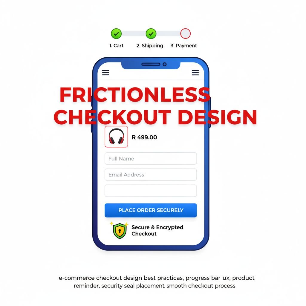 e-commerce checkout design best practices, progress bar ux, product thumbnail reminder, security seal placement, smooth checkout process