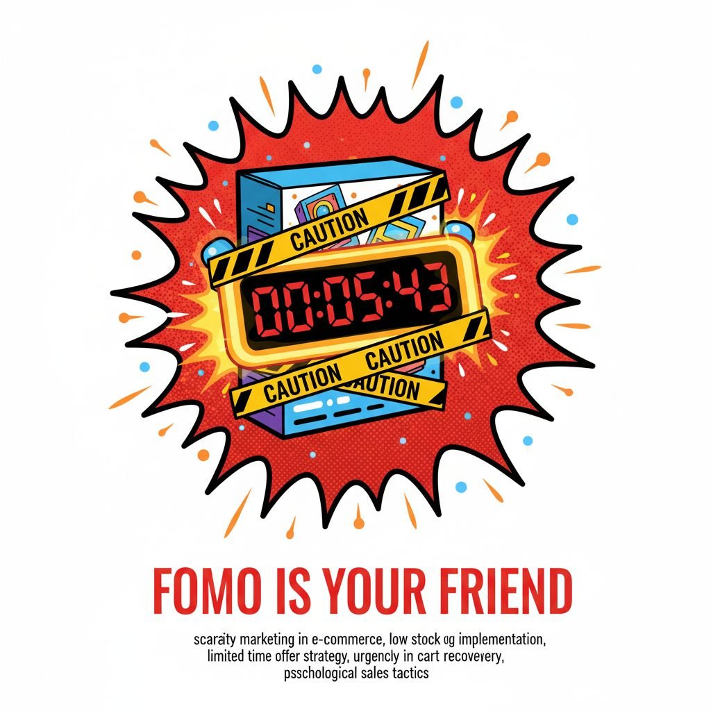 scarcity marketing in e-commerce, low stock warning implementation, limited time offer strategy, urgency in cart recovery, psychological sales tactics]