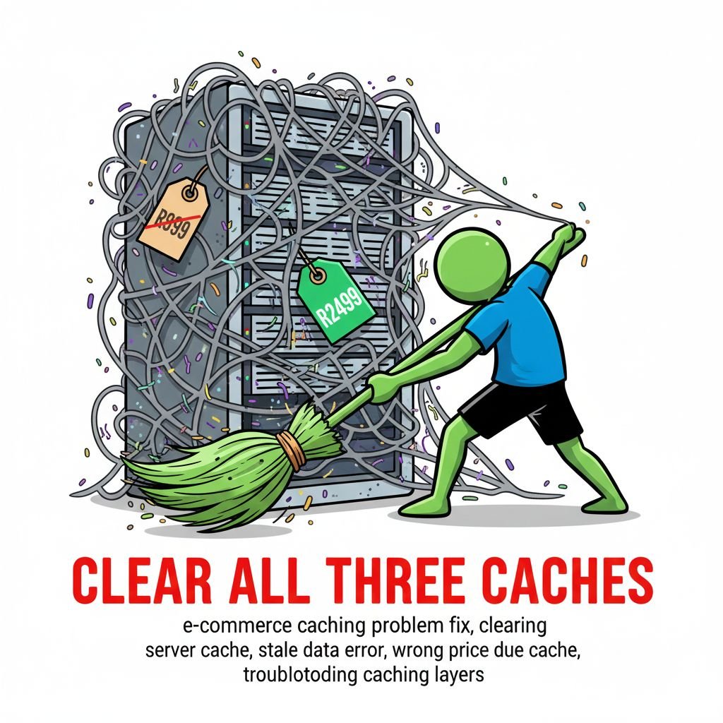 e-commerce caching problem fix, clearing server cache, stale data error, wrong price due to cache, troubleshooting caching layers