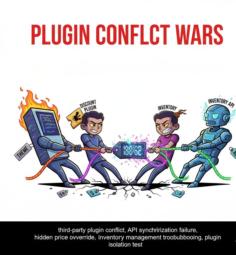 third-party plugin conflict, API synchronization failure, hidden price override, inventory management troubleshooting, plugin isolation test