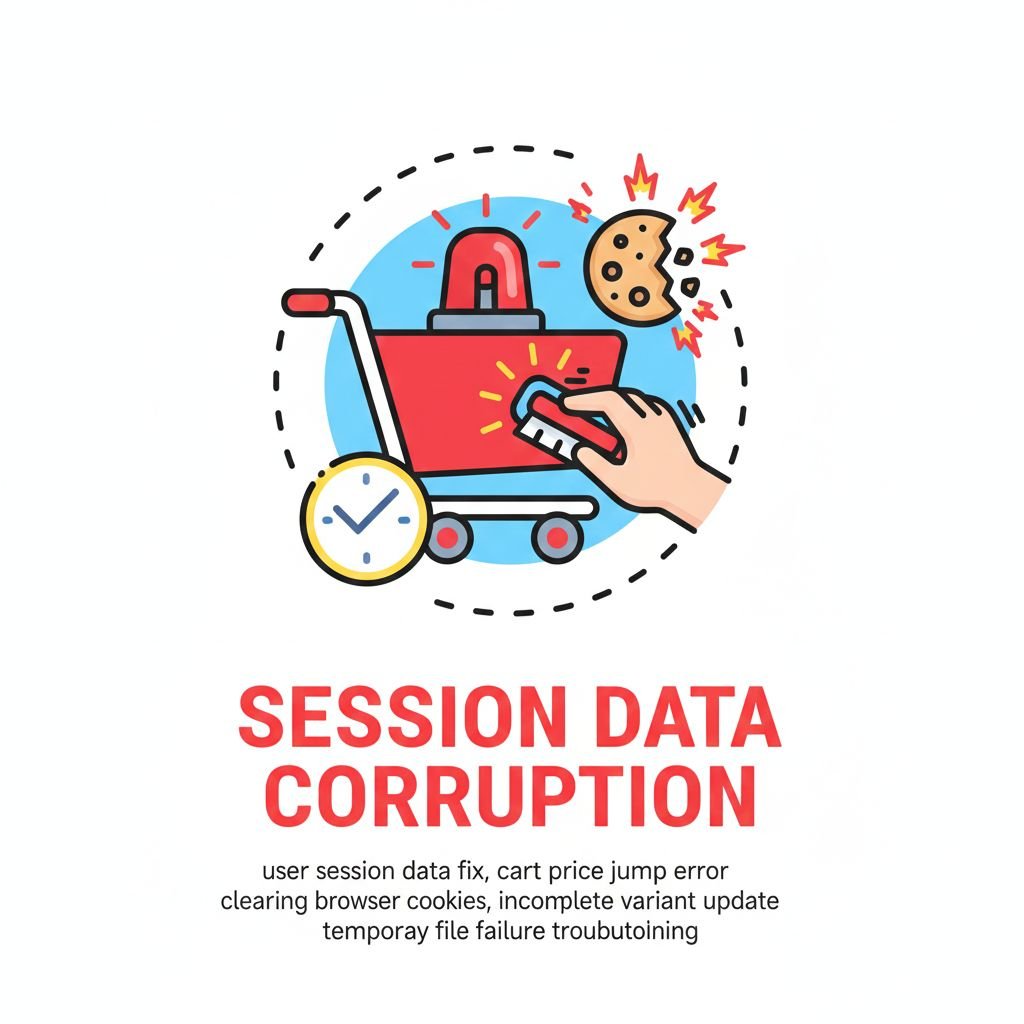 user session data fix, cart price jump error, clearing browser cookies, incomplete variant update, temporary file failure troubleshooting